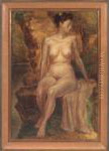 Nude Woman Seated On Rocks by John Steuart Curry