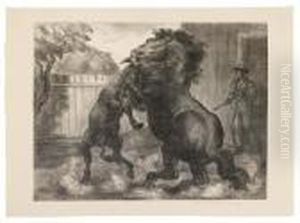 Stallion And Jack Fighting. by John Steuart Curry