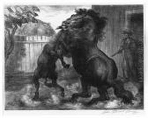 Stallion And Jack Fighting<</b> by John Steuart Curry