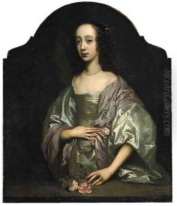 Portrait of a lady, three-quarter-length, in a grey dress and mauve wrap by Sir Peter Lely
