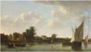 A View Of A River With A Ferry Crossing by Aelbert Cuyp
