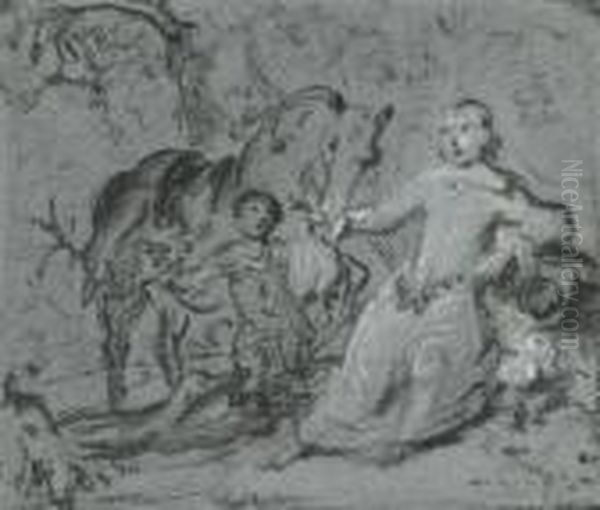 Seated Woman With A Horse,
Lead By Aboy. - view 1