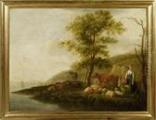 Landscape With Shepherds And Animals On The Seaside - view 1