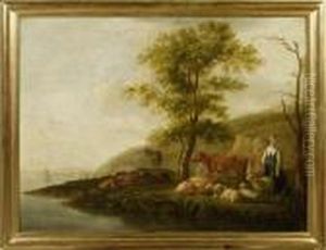 Landscape With Shepherds And Animals On The Seaside by Aelbert Cuyp