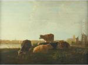 Cows Resting On The Banks Of The Maas At Dordrecht by Aelbert Cuyp