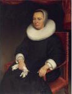 Portrait Of Lady, Seated Three-quarter Length, Wearing A Black Dress With A White Ruff by Aelbert Cuyp