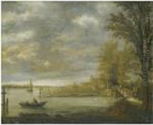 Landscape With A View Of Dordrecht From The South With A Lumberyard by Aelbert Cuyp