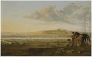 A Shepherd And Two Cavaliers 
Resting On A Point Looking Out Overthe Countryside Near Elten, On The 
Borders Of Holland Andgermany by Aelbert Cuyp