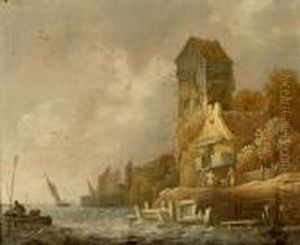 Flusslandschaft Mit Hausern Und Einem Turm Flusslandschaft Mit Hausern Und Einem Turm