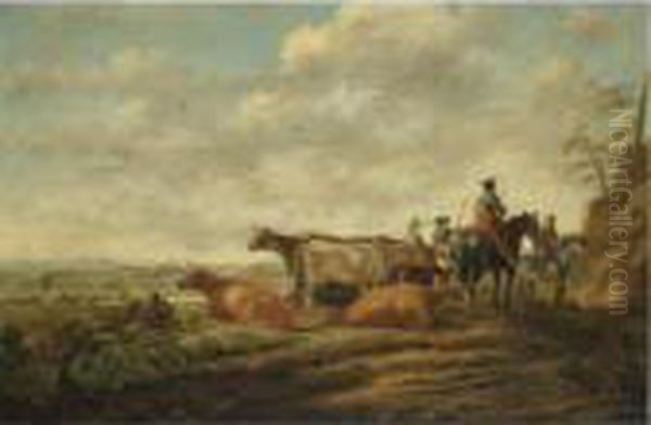 A Northern Landscape At Sunset With Herders And Their Cattle In The Foreground - view 1