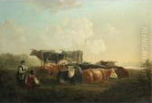 An Italianate Landscape With Herders And Their Cattle Reposing by Aelbert Cuyp