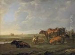 A Landscape With Cattle Grazing On A Bank, A View Near Dordrecht Beyond by Aelbert Cuyp