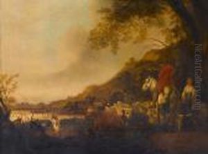 A River Landscape With A
Horseman And Peasant Woman On A Country Path, Cattle, Sheep And Dogs
Resting Nearby by Aelbert Cuyp