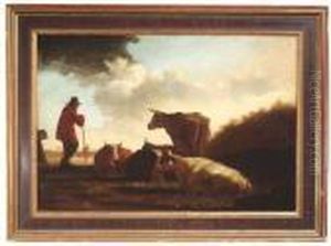 An Extensive Dutch River Landscape With A Shepherd And His Cattle. Signed by Aelbert Cuyp