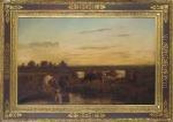 Cattle Watering, Sunset - view 1
