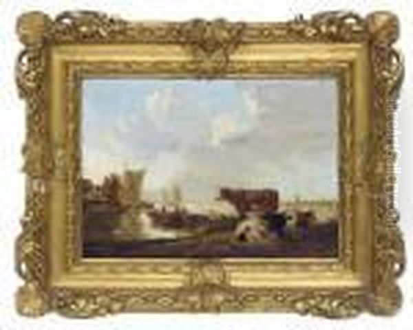 Cattle Resting On The Bank Of A Dutch River - view 1