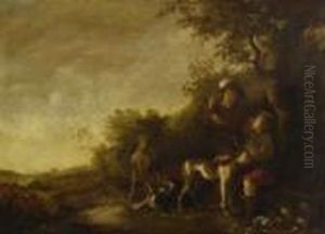 Rastende Jager Mit Ihren Hunden Am
Waldrand. by Aelbert Cuyp