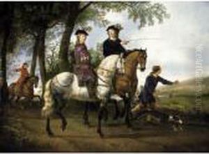 Landscape With A Hunt And A Portrait Of A Youth With His Tutor by Aelbert Cuyp