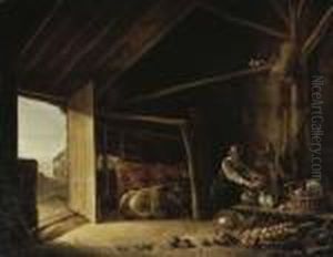 A Barn Interior With Cattle And A Maid Fetching Vegetables A Barn Interior With Cattle And A Maid Fetching Vegetables