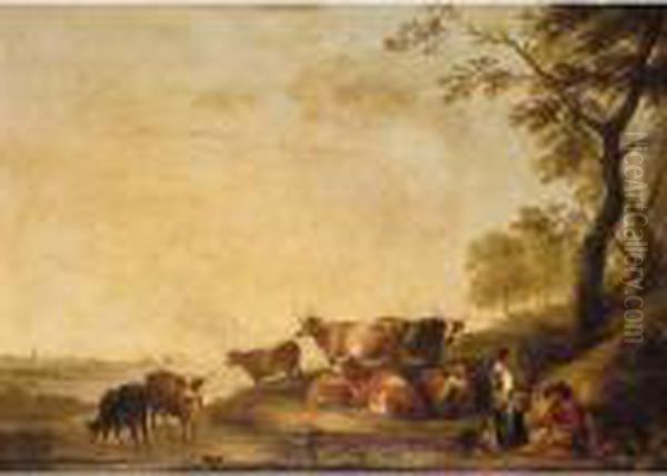 Peasants And Cattle In A River Landscape - view 1