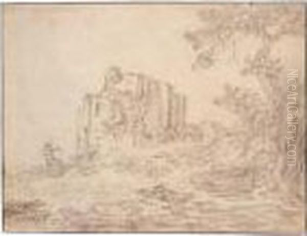 A Double Sided Drawing Of The Ruins Of A Castle, Seen From Two Different Angles - view 1