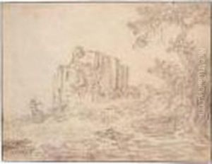 A Double Sided Drawing Of The Ruins Of A Castle, Seen From Two Different Angles