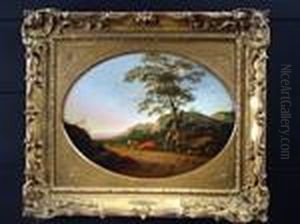 Liegende Kuhe Und Hirte Vor Tiefer Landschaft by Aelbert Cuyp
