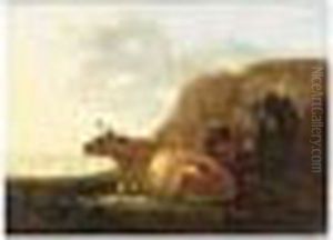 Cows Resting In A River Landscape