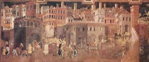 Effects of Good Government on the City Life (detail-1) 1338-40 by Ambrogio Lorenzetti