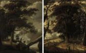 A Wooded Landscape With A Hunstman And His Dog On A Track A Wooded Landscape With A Hunstman And His Dog On A Track