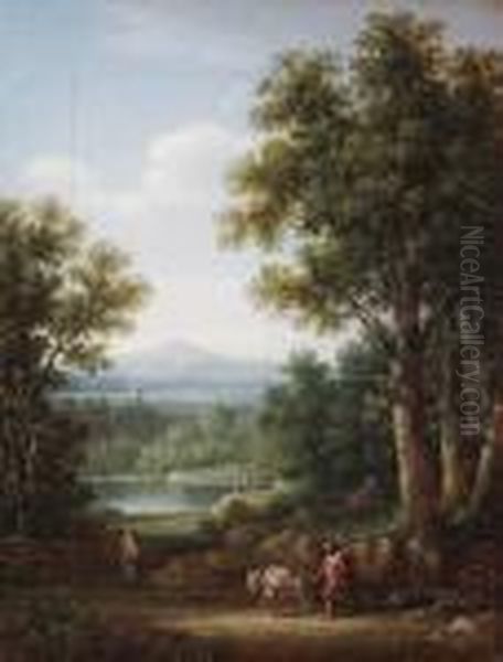 Bewaldete Hugellandschaft Mit Wanderer Und Seinem Beladenen Esel - view 1