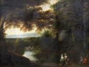 Bewaldete Fluslandschaft Mit Figurenstaffage by Jaques D'Arthois