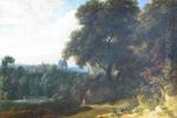 Figure Seated With Trees And Town Beyond - view 1