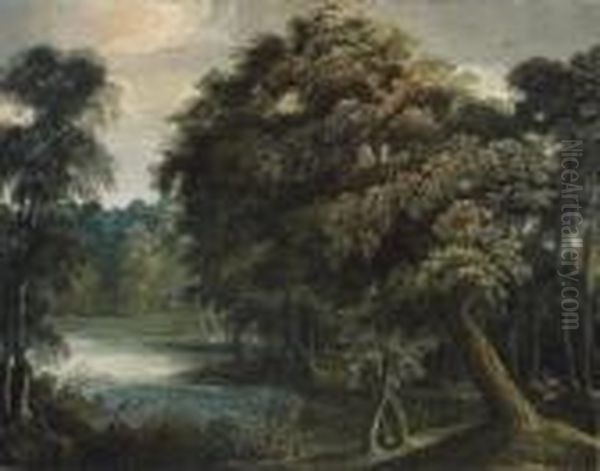 An Extensive Wooded River Landscape With A Hunter In The Foreground - view 1