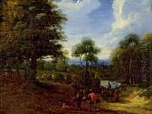 Bewaldete Landschaft Mit Figuren by Jaques D'Arthois