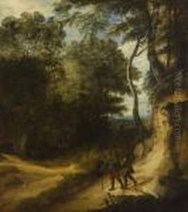 Baumlandschaft Mit Zwei Wanderern.