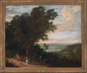 Weite Landschaft Mit Reitern Und Landstreichern An Einer Baumgruppe Weite Landschaft Mit Reitern Und Landstreichern An Einer Baumgruppe