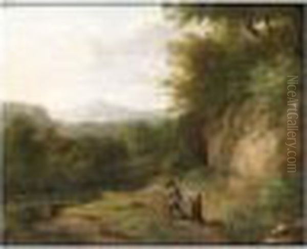 Travellers On A Path In A Wooded Landscape - view 1
