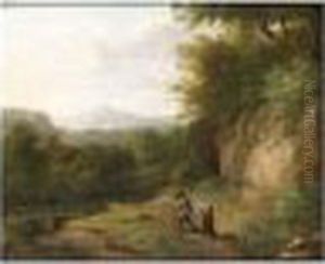 Travellers On A Path In A Wooded Landscape Travellers On A Path In A Wooded Landscape