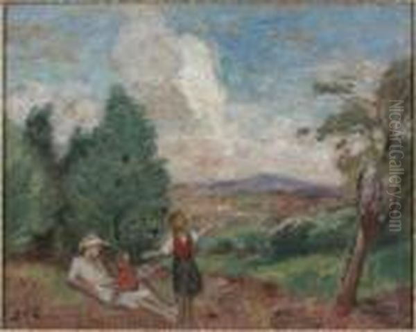 Mere Et Enfant Dans Un Paysage - view 1