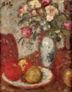 Nature Morte Au Vase De Roses Et Pommes by Georges dEspagnat
