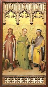 Sts Mark, Barbara and Luke 1445-50 by Stefan Lochner