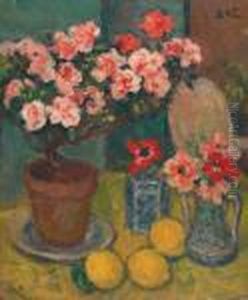 Azalee Et Bouquet D'anemones by Georges dEspagnat
