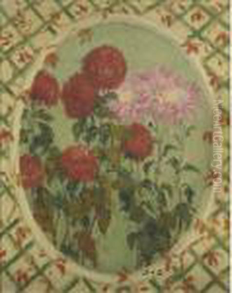 Chrysanthemes Dans Un Ovale - view 1