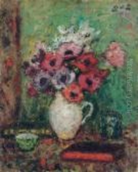Anemones Dans Un Pichet De Faience - view 1