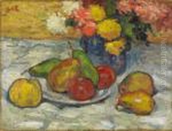 Ol Auf Leinwand 47 X 61,5 Cm,
Gerahmt. Oben Links Rot Monogrammiert Gde . Ruckseitig Auf Dem
Keilrahmen Ein Halb Abgerissenes Etikett, Darauf Mit Tusche Bezeichnet:
"no. 290 ... Et Fruits 1900". - Stellenweise Mit Leichtem Craquele, Die
Rander Mit - view 1