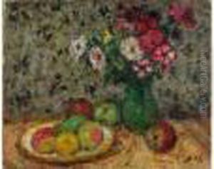 Vase De Fleurs Et Assiette De Fruits by Georges dEspagnat