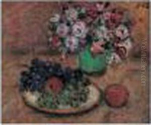 Nature Morte Aux Fleurs Et A La Coupe De Fruits by Georges dEspagnat