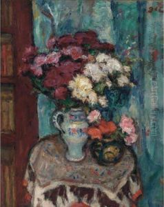 Bouquets De Fleurs Sur Un Gueridon by Georges dEspagnat