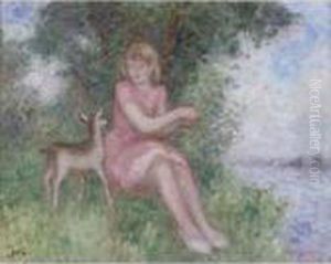 Jeune Fille Et Le Chevreau by Georges dEspagnat